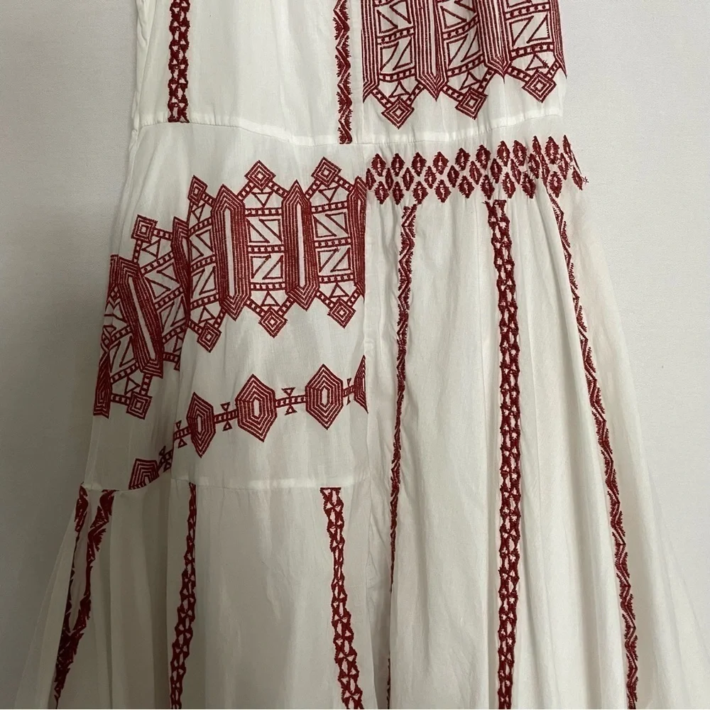Joie Embroidered Boho Milanira Maxi Dress In Porcelain Handkerchief Hemline - Picture 15 of 16